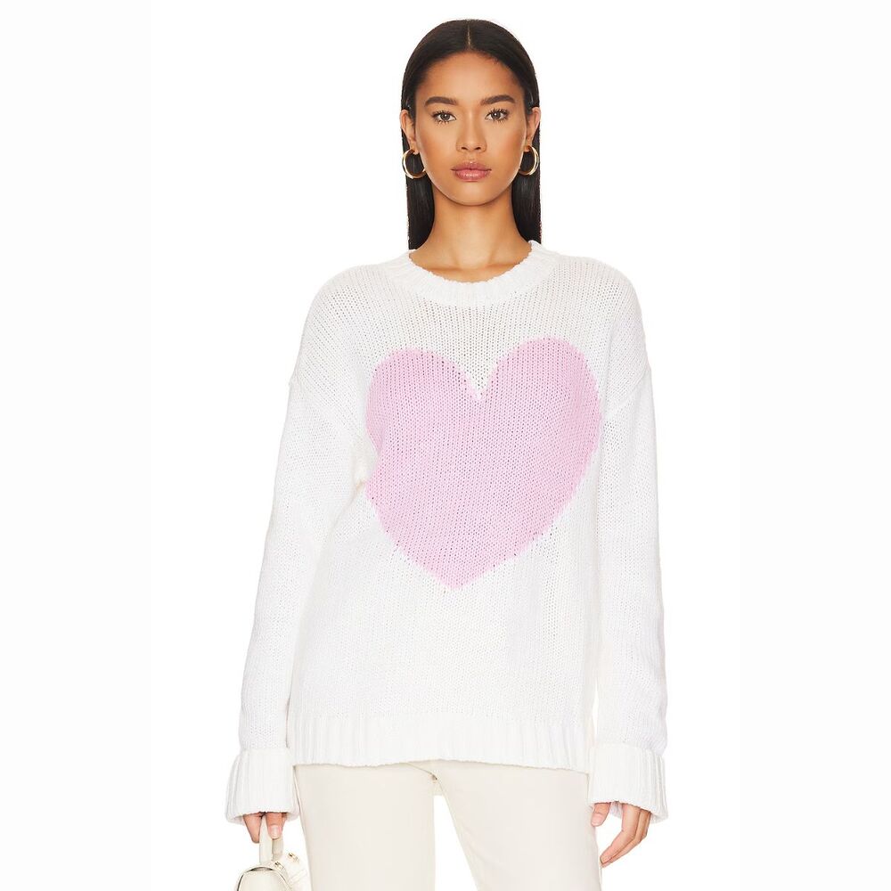 Show Me Your Mumu Womens Sweater Beige Sweetheart Heart Knit Pullover Large